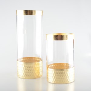 Vase transparent et doré h30cm