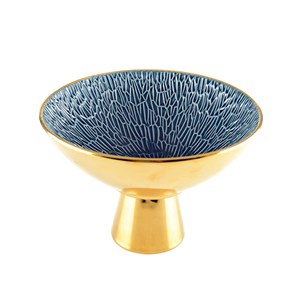Coupe à fruits sur pied dorée et bleue
