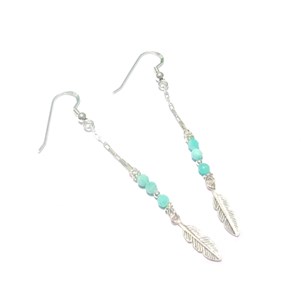Boucles d’oreilles plumes amazonite