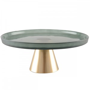 Plat à gâteaux vert sur pied dore 28cm