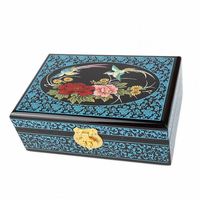 La chineuse - Boite à bijoux laquée - teinte bleue