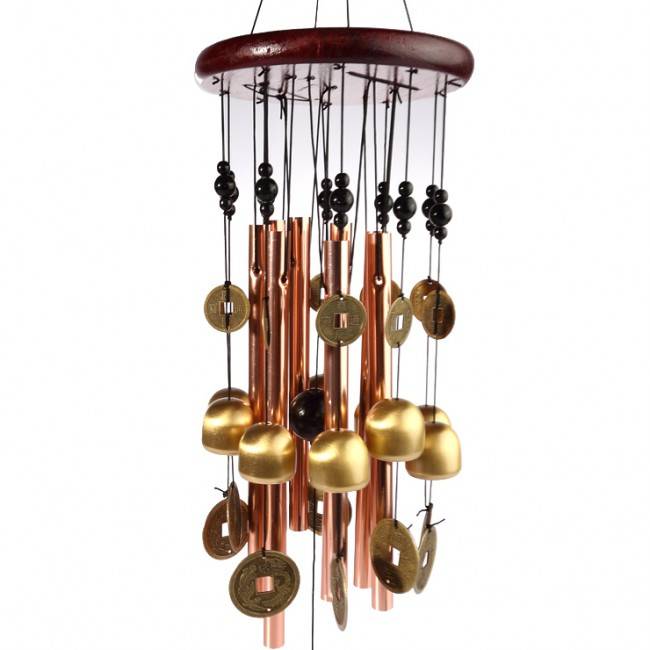 Carillons éoliens avec 12 tubes échelonnés avec S crochet décor argent