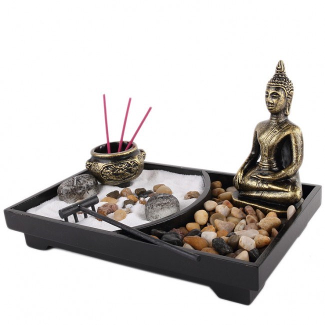 Jardin Zen Intérieur Atmosphera - 12x12 Cm - Avec Bouddha, Bougeoir Et Bougie
