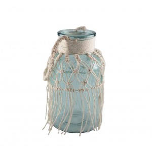 Vase en verre vert d'eau macramé h.26cm