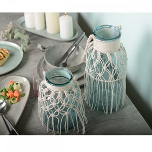 Vase en verre vert d'eau macramé h.26cm