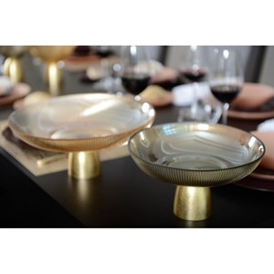 Coupe évasée nervurée fumé sur pied doré