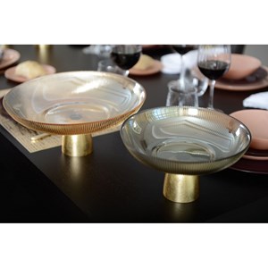 Coupe évasée nervurée fumé sur pied doré