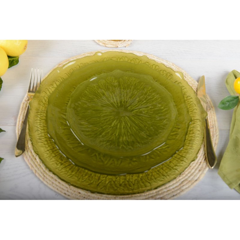Assiette plate verte 28cm - citron - lot de 6