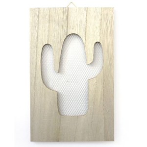 Tableau bois grillage cactus 15 x 24 cm