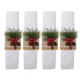 Lot de 4 ronds de serviettes houx