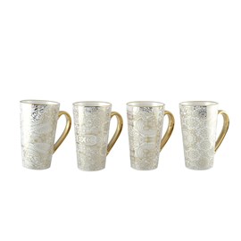 Mugs blanc design abstrait - lot de 4