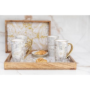 Mugs blanc design abstrait - lot de 4