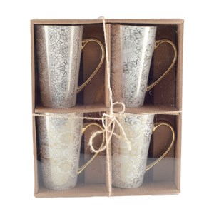 Mugs blanc design abstrait - lot de 4