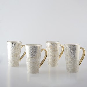 Mugs blanc design abstrait - lot de 4