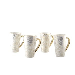 Mugs blanc design abstrait - lot de 4