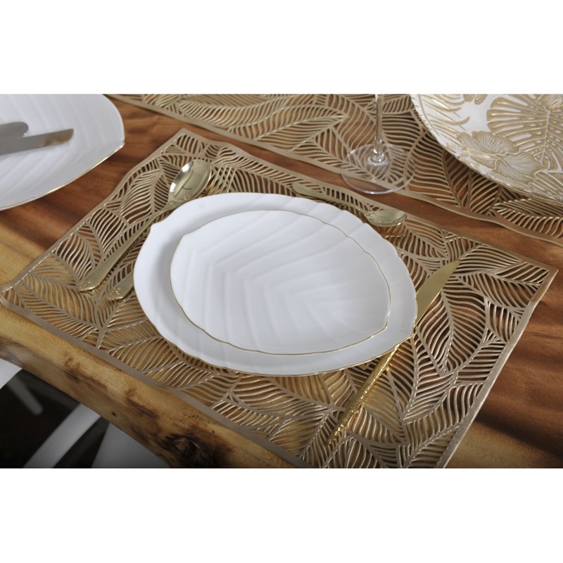 Assiette plate feuille blanche - lot de 6
