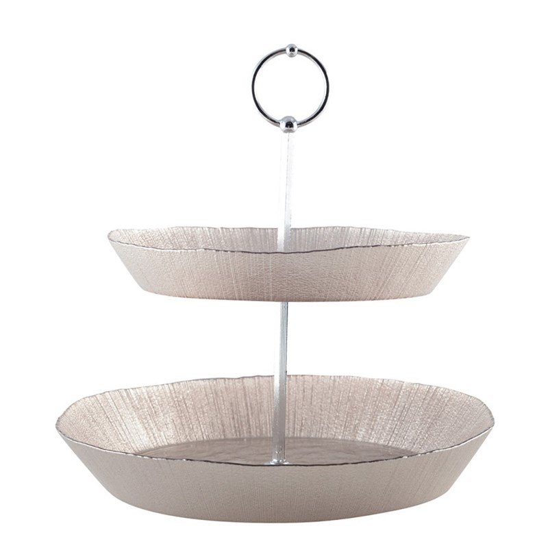 Serviteur 2 étages sable métallique