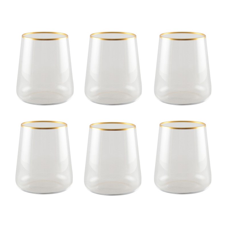 Verres à eau bord doré mat - lot de 6