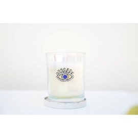 Bougie argent œil parfum patchouli