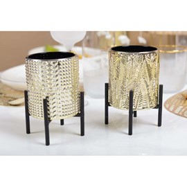 Bougeoir doré feuille pied noir