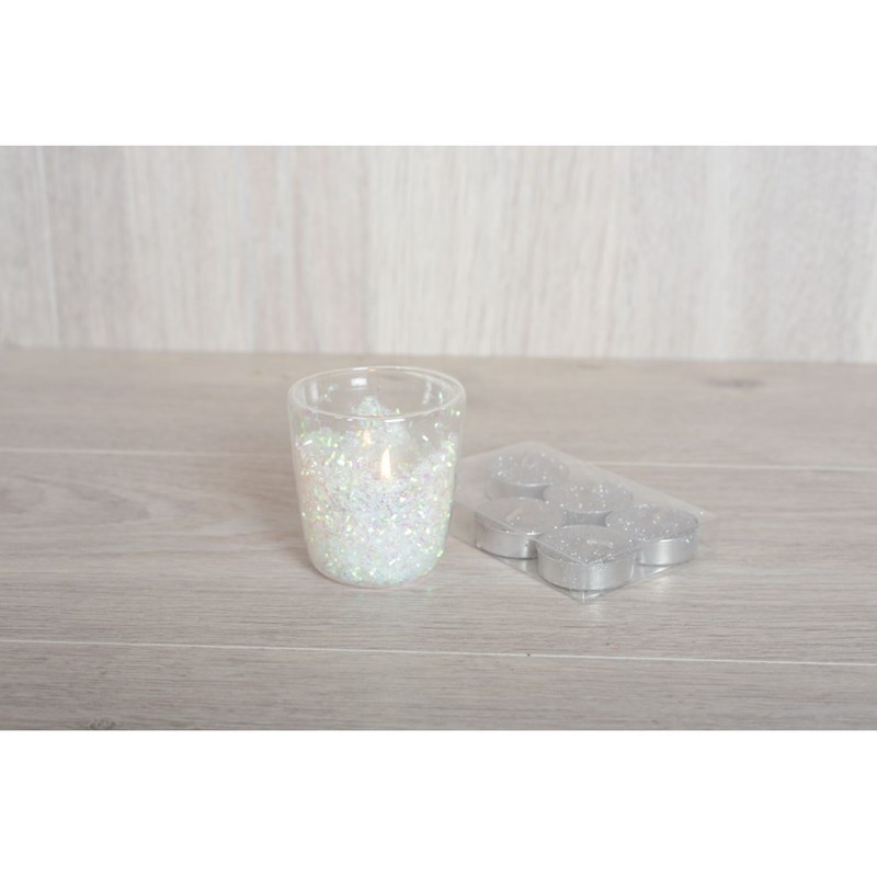 Bougie paillette argent t-light lot de 6