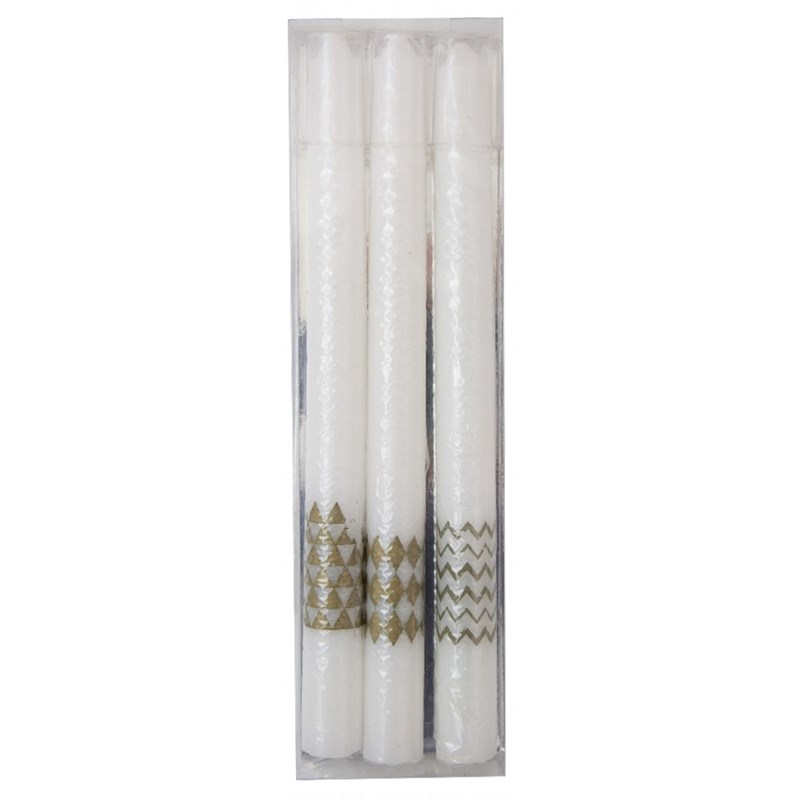 Bougies flambeau décor doré - lot de 3
