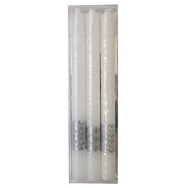 Bougies flambeau décor argent - lot de 3