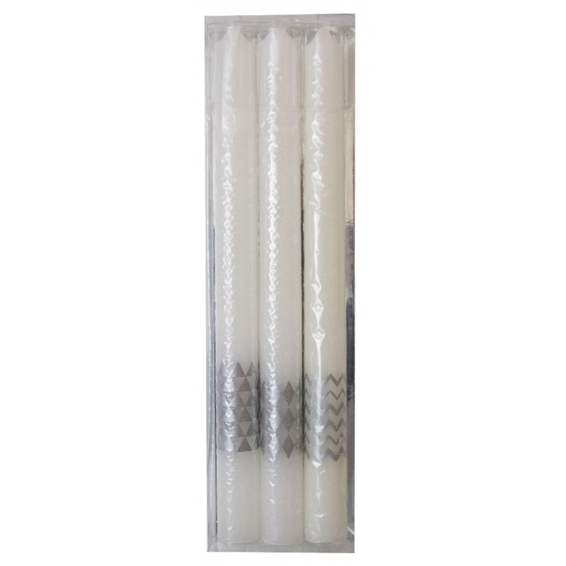 Bougies flambeau décor argent - lot de 3