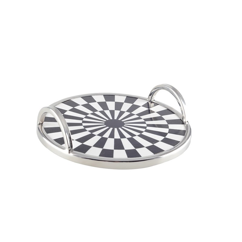 Plateau rond à carreaux noir et blanc