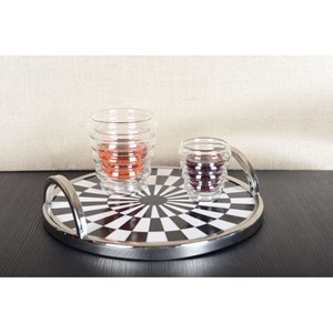 Plateau rond à carreaux noir et blanc