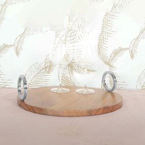 Plateau rond en bois avec anse argent