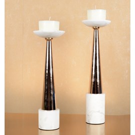 Bougeoir marbre blanc et rose doré