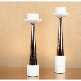 Bougeoir marbre blanc et rose doré