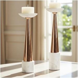 Bougeoir marbre blanc et rose doré