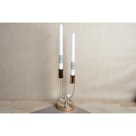 Bougeoir en verre transparent et doré