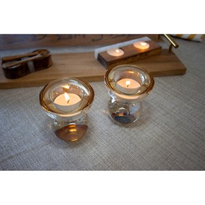 Bougeoirs en cristal ambre  - lot de 2