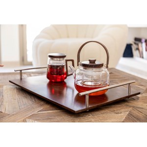 Théière en verre avec anse en bois