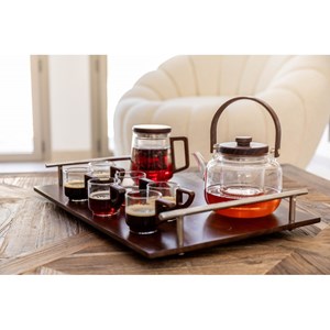 Théière en verre avec anse en bois