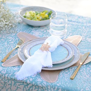 Assiette plate turquoise en porcelaine  - lot de 6