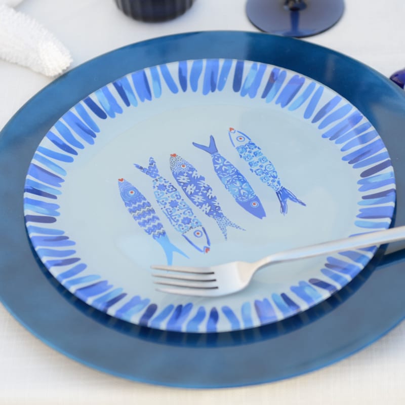 Assiette plate poisson bleu - lot de 6 - lot de 6