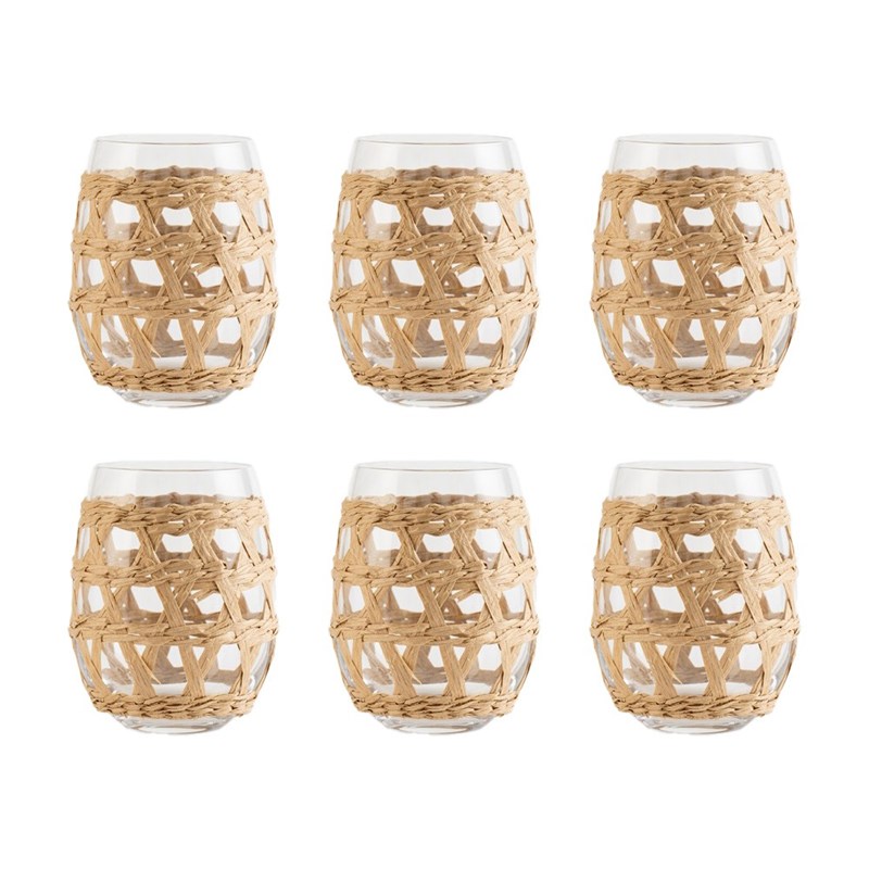Verres à eau en rotin - lot de 6