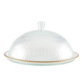 Cloche en verre bords dorés sur plat