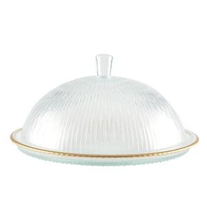 Cloche en verre bords dorés sur plat