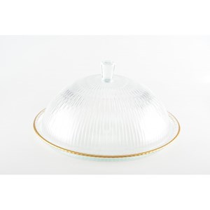 Cloche en verre bords dorés sur plat