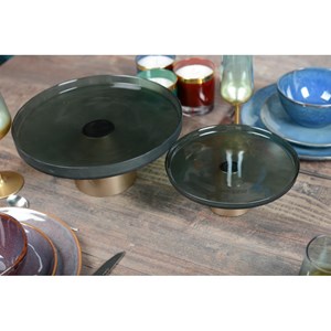Plat à gâteaux vert sur pied doré