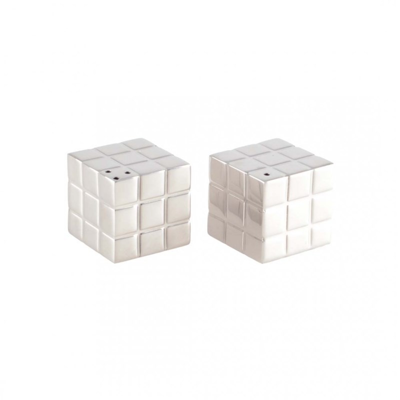 Salière et poivrière rubik's cube argent