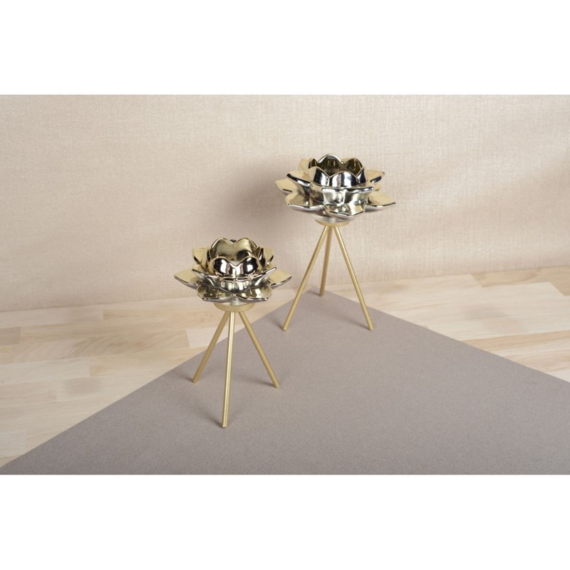 Bougeoir sur pied fleur dorée