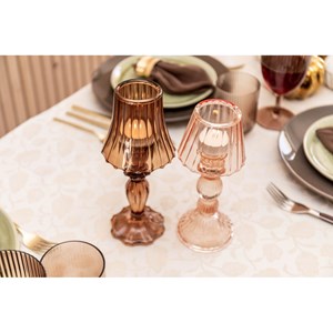 Bougeoir rose sur pied en verre