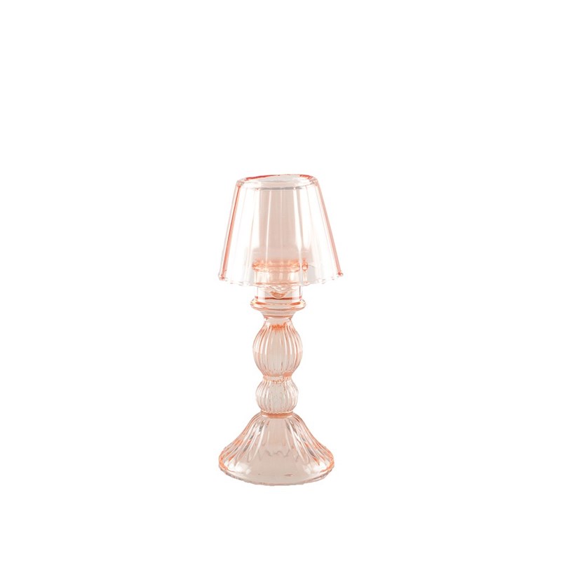 Bougeoir rose sur pied en verre