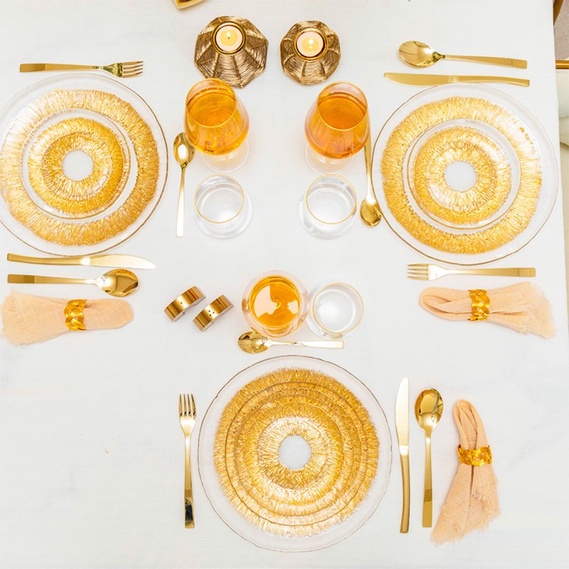 Assiette plate dorée en verre - soleil - lot de 6